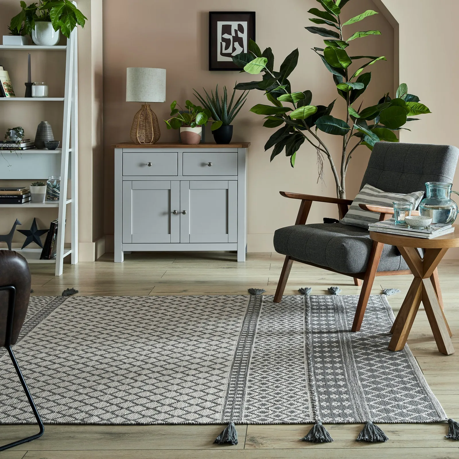 Cotton Flatweave Rug White and Grey