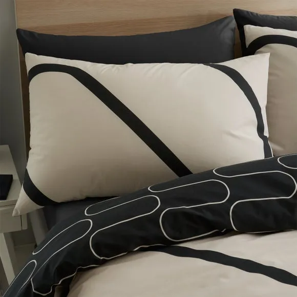 Catherine Lansfield Linear Curve Geometric Black Reversible Duvet Cover & Pillowcase Set 3