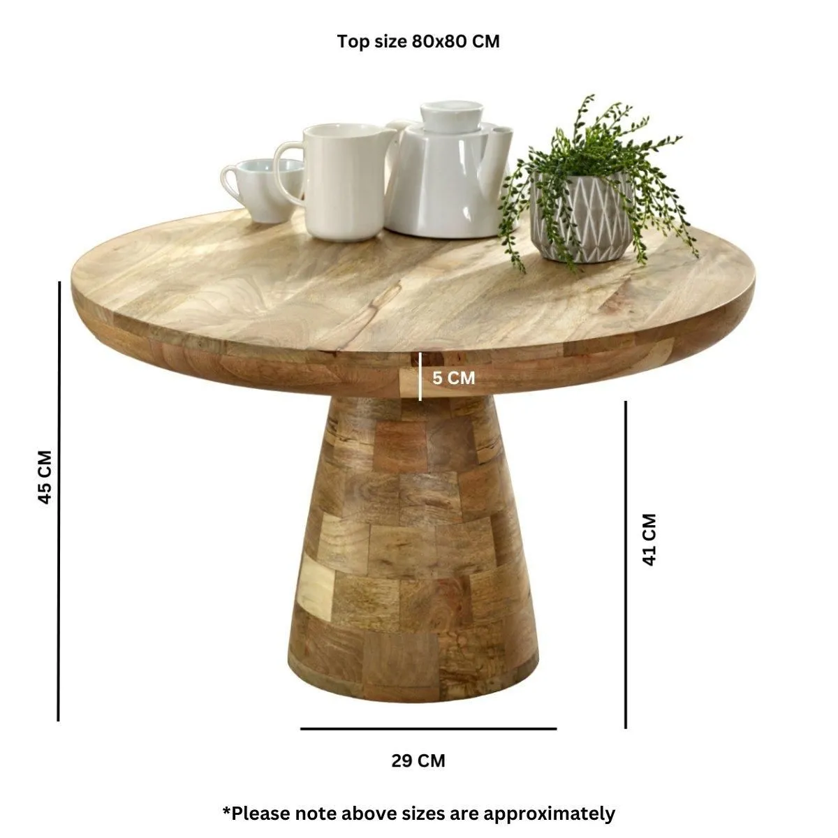 IH Design Bratton Mango Wooden Round Coffee Table Mushroom Style in Brown 6