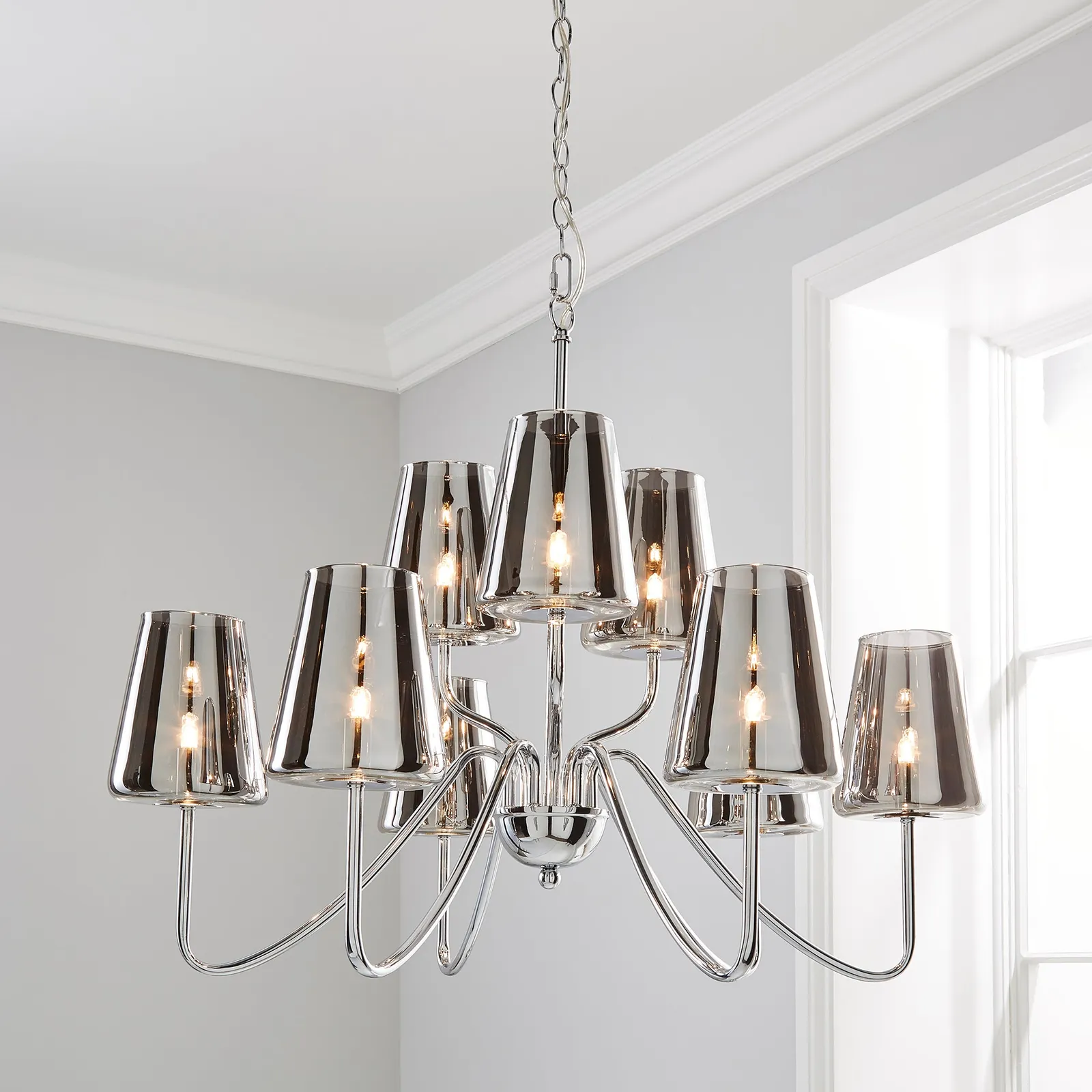 Alister 9 Light Glass Ceiling Fitting Chrome