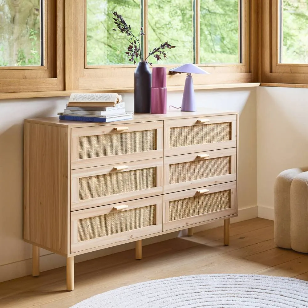 sweeek 6-drawer chest with cane & wooden effect in Brown 4
