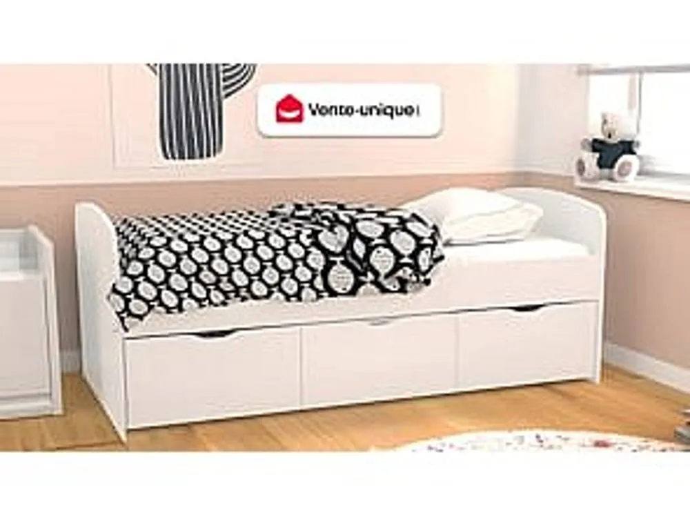 Vente-unique Bed With 2 Drawers & 1 Storage Box - 90 X 190 Cm - White - LOUANE 4