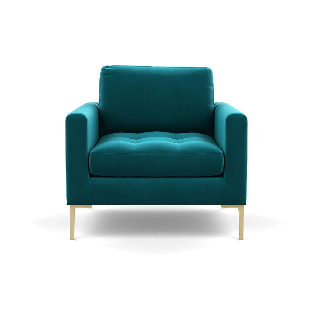 Heal's Eton Armchair Smart Velvet Petrol Brass Feet