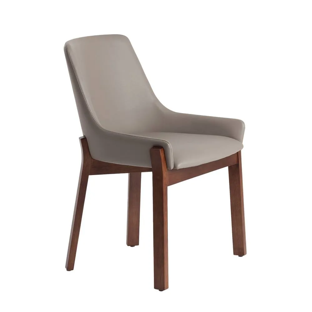 Angel Cerda Dark Mink Leatherette Dining Chair with Walnut Legs in Beige