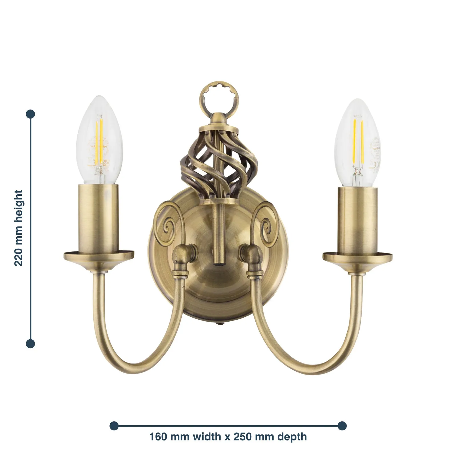 First Choice Lighting Barley Twist - Antique Brass Wall Light in Bronze 6