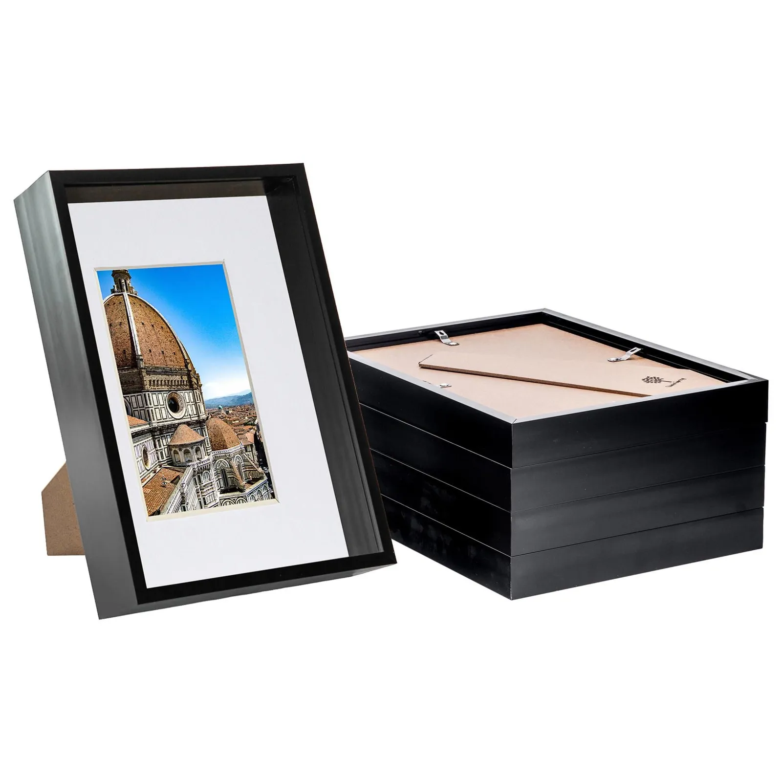 Nicola Spring 3D Deep Box Frames with A5 Mount - A4 (8" x 12") - White Mount - Pack of 5 in Black