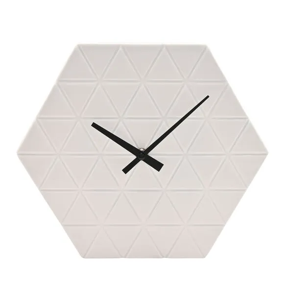 Interval Triangle Embossed Porcelain Hexagon Wall Clock 2