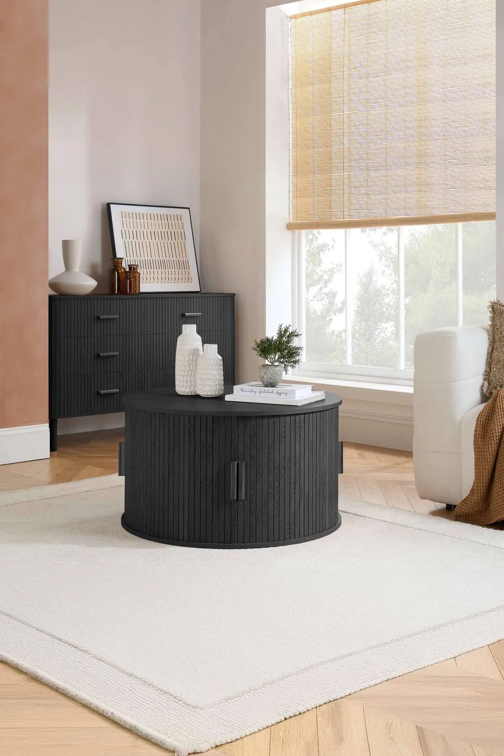 Birlea Axel Round Fluted Coffee Table with Storage Black 2