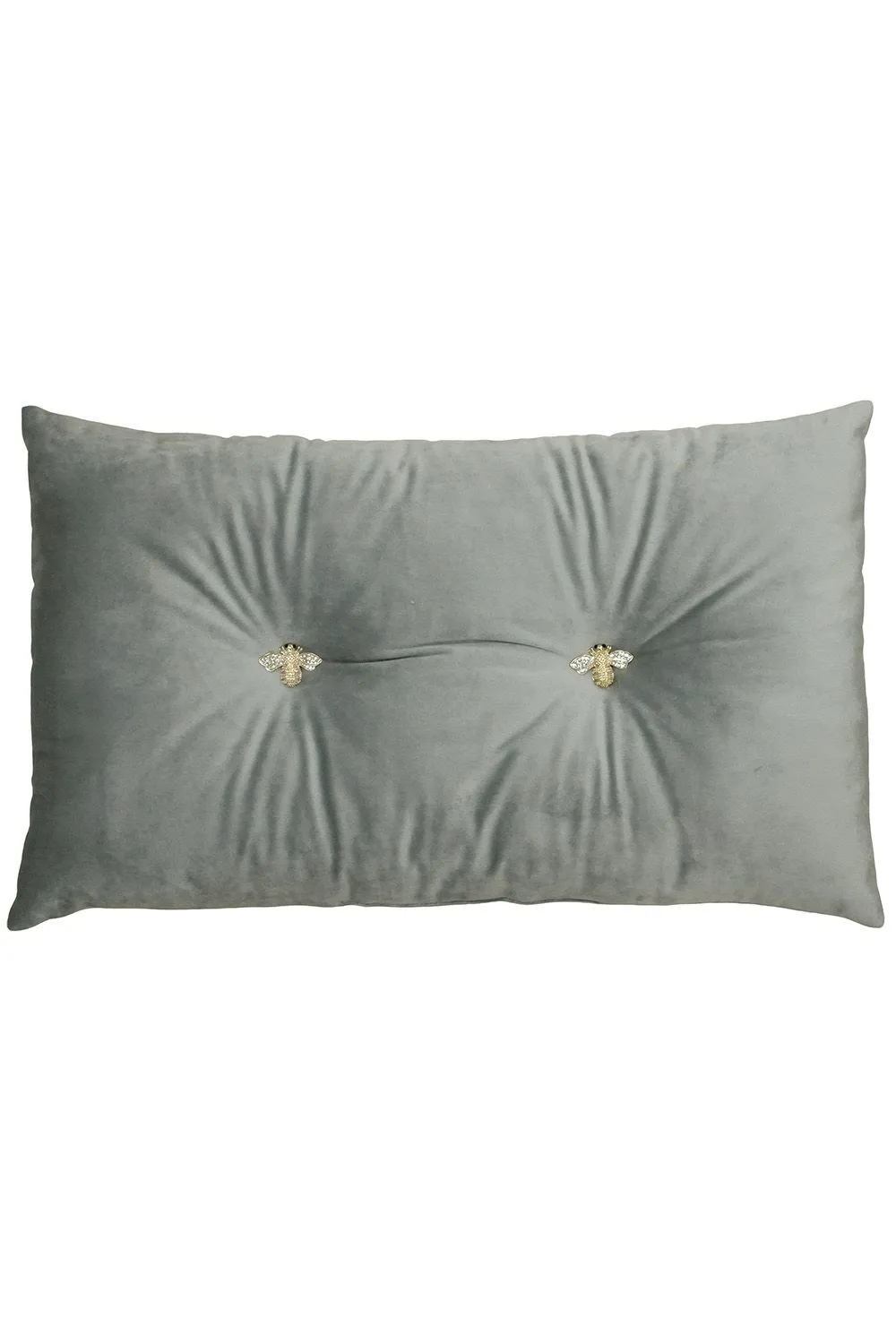 Paoletti Bumble Bee Embroidered Buttoned Velvet Ready Filled Cushion in Silver 1