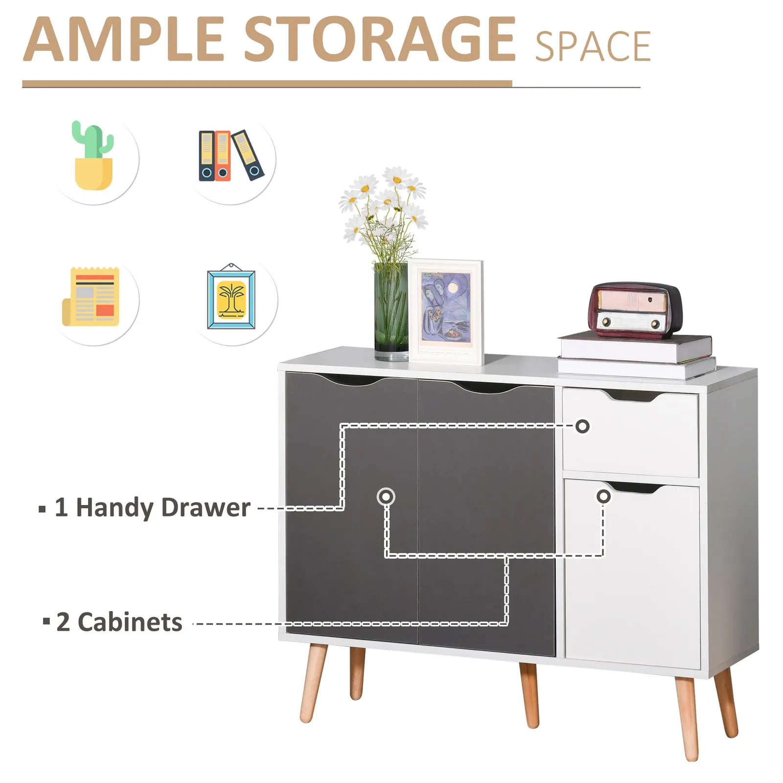HOMCOM Cabinet Sideboard with Drawer Bedroom, Living Room, Home Office in Grey 6