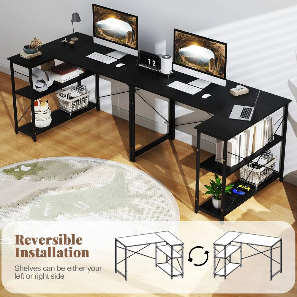 Costway Corner Computer Desk Reversible L-shaped Gaming Table in Black 4