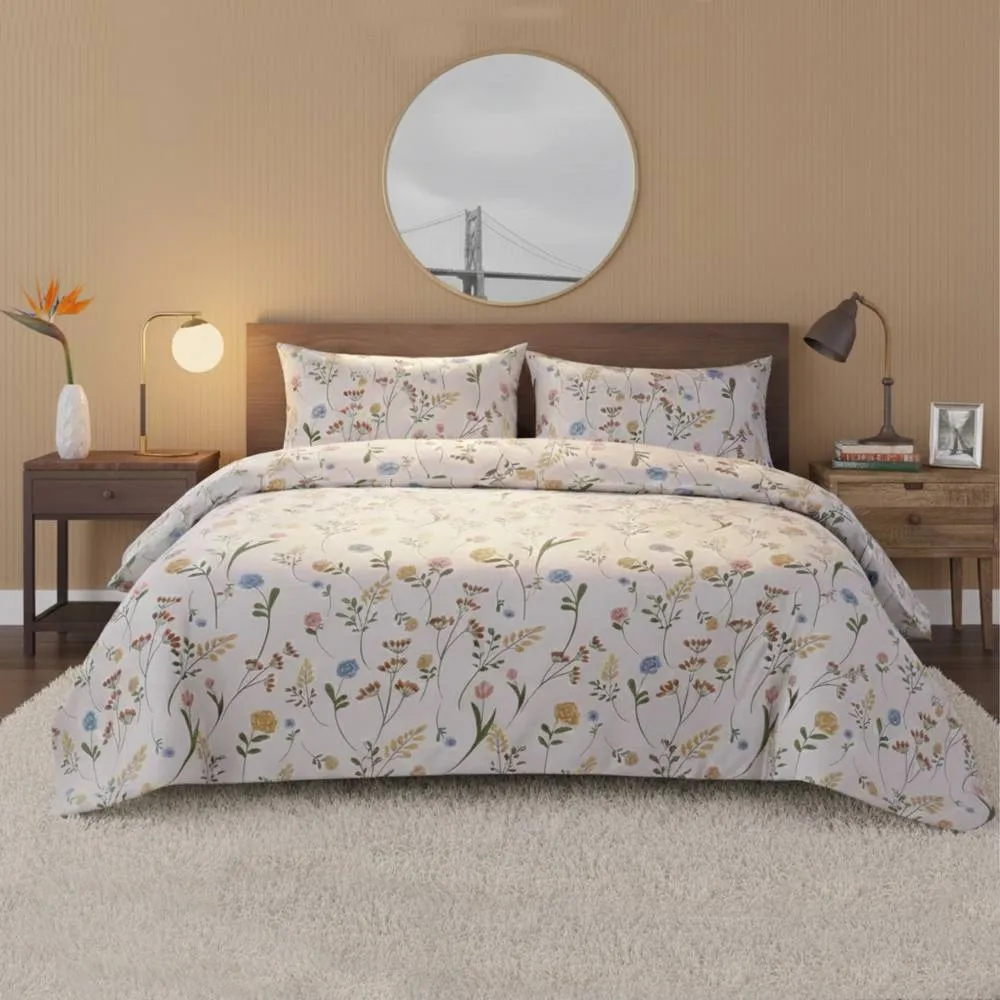 Snug City Floral Complete Bedding Set Duvet Cover Set Pillowcase Fitted Sheet in Pink