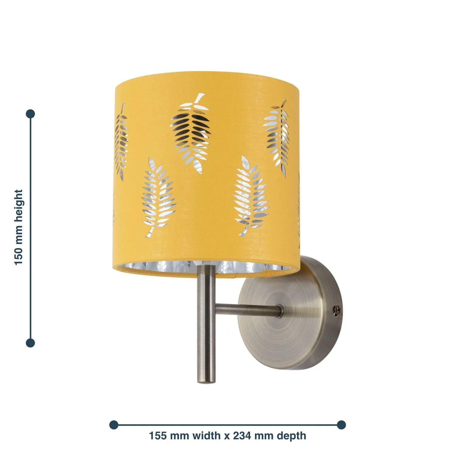 First Choice Lighting Brea - Antique Brass Wall Light with Ochre Fern Shade in Gold 5