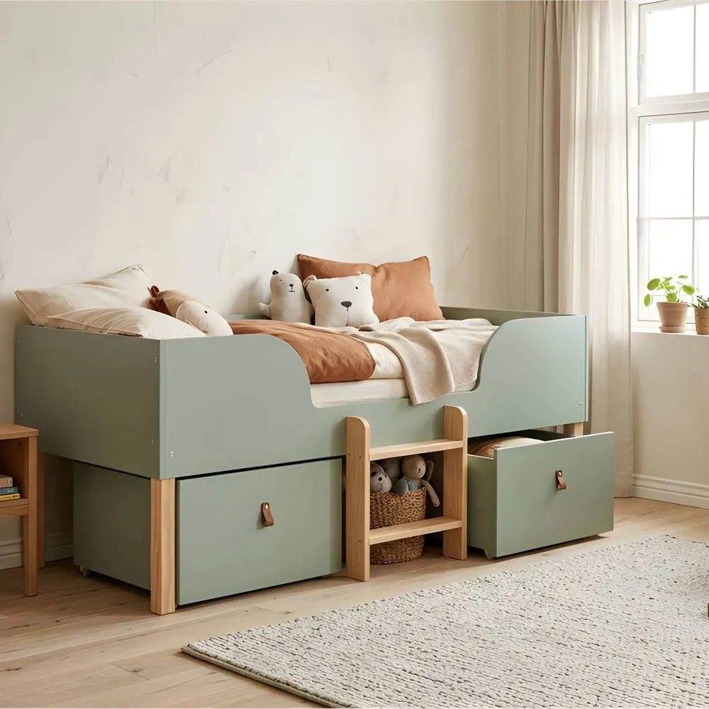 Nöa and Nani Arvid Shorty Cabin Bed Captains Low Midsleeper with Storage in Green 2