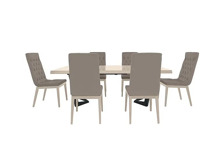 Palazzo 200cm Extending Dining Table in Sand Birch with 6 Capitonne Buttoned Chairs - Scarlet Taupe