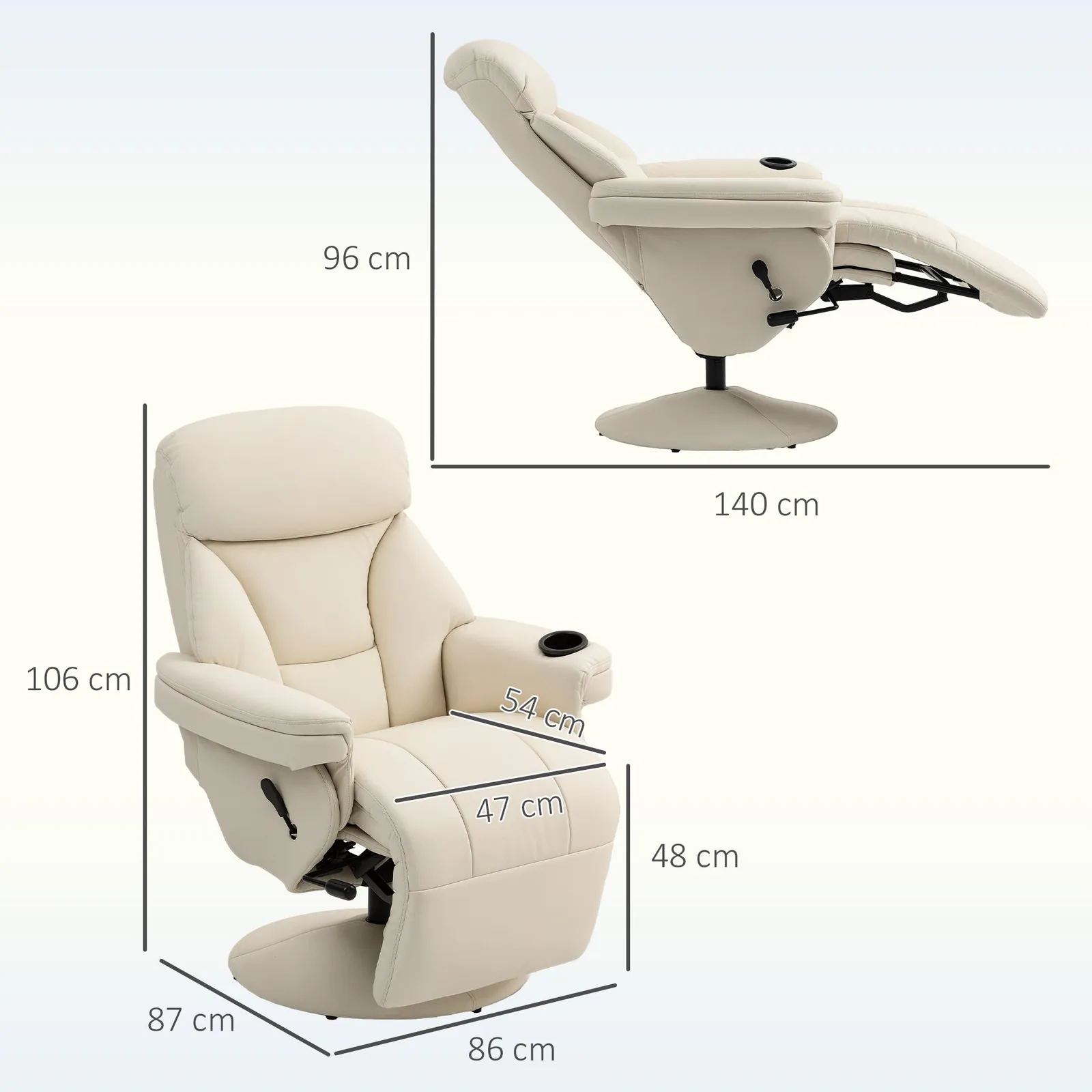 HOMCOM Manual Recliner Swivel Lounge Chair with Footrest, Cream White 3