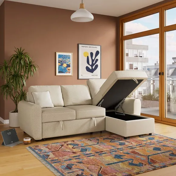 Layton Boucle Corner Trundle Storage Sofa Bed 3
