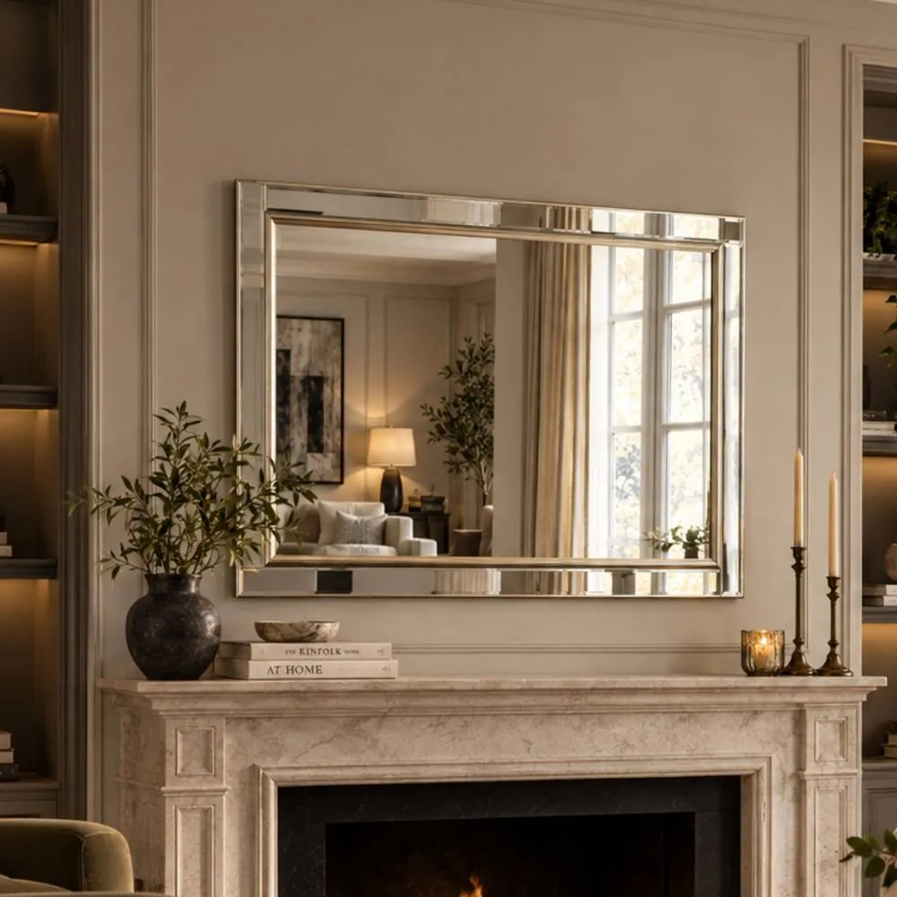 Yearn Mirrors Champagne framed bevelled mirror 90.5x65cm in Silver 3