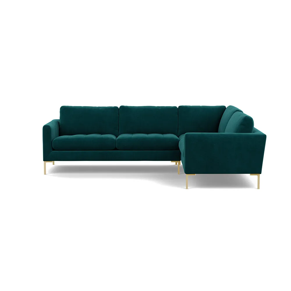 Heal's Eton Right Hand Facing Corner Sofa Smart Luxe Velvet Ocean Brass Feet