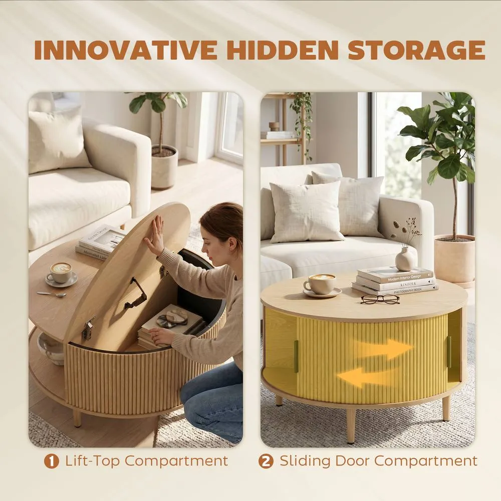 HOMCOM Coffee Table with Lift Top Sliding Door 80 cm Natural 4