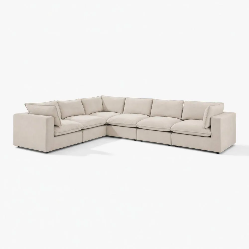 FurnitureboxUK Echo Linen-Look Fabric 5 Seater L-Shaped Modular Corner Sofa in Cream 6