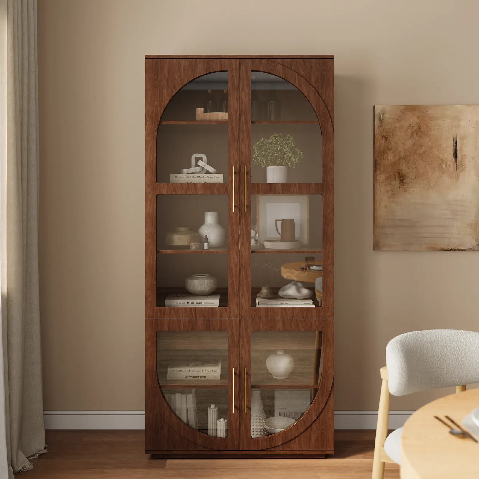 Arune Glass Tall Display Cabinet with Drawers & LED Light