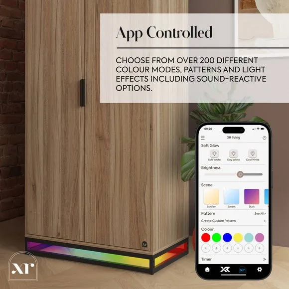 XR Living Denver 2 Door Wardrobe with App Controlled LED Lights 3