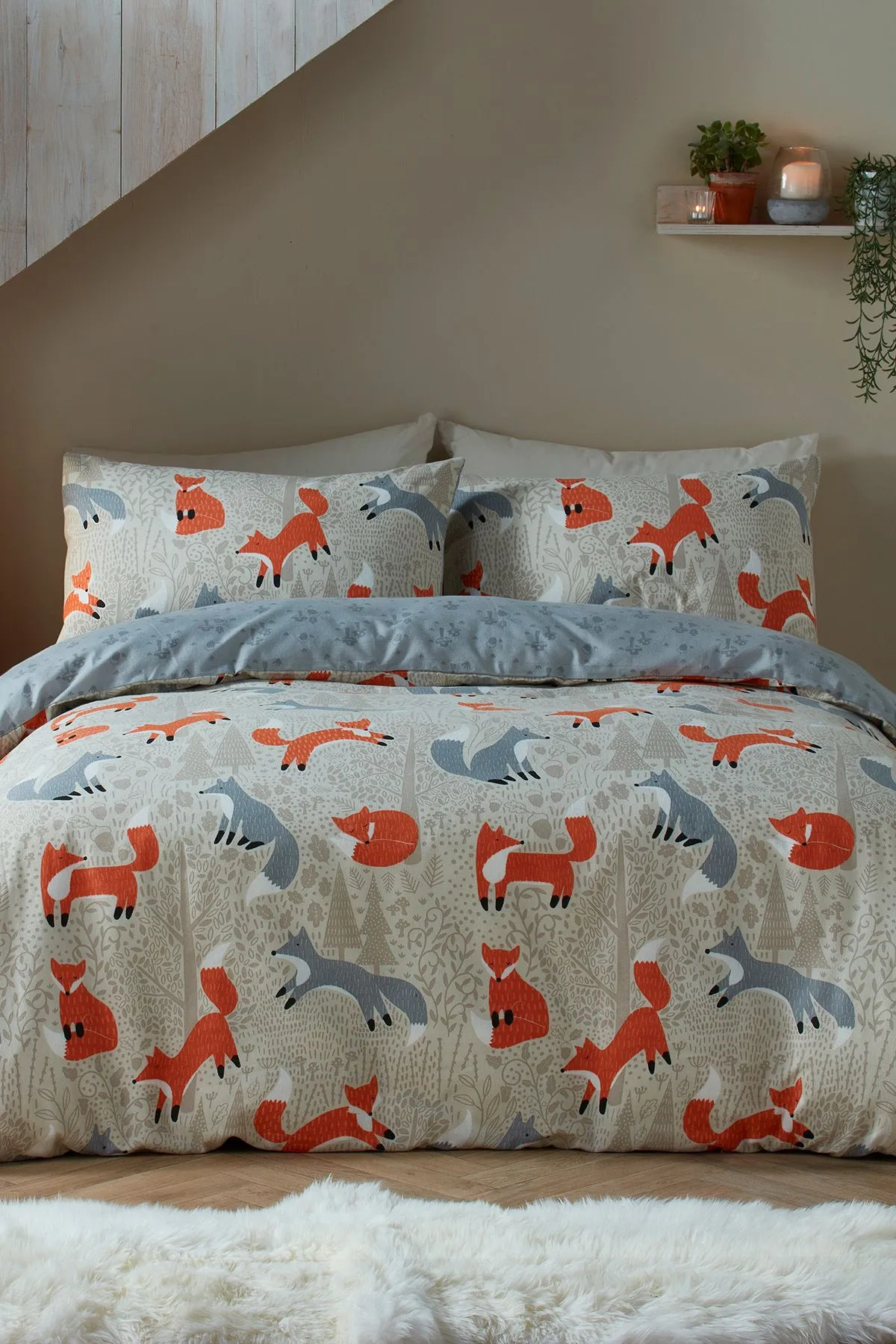 Fusion 'Foraging Fox' Brushed Duvet Cover Set in Natural