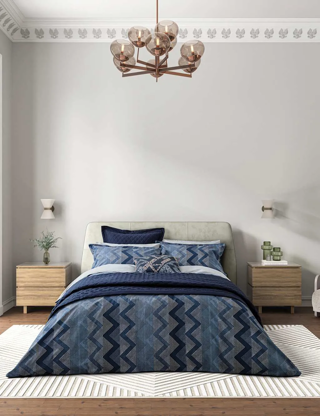 Bedeck of Belfast Pure Cotton Percale Sutton Bedding Set Denim Mix