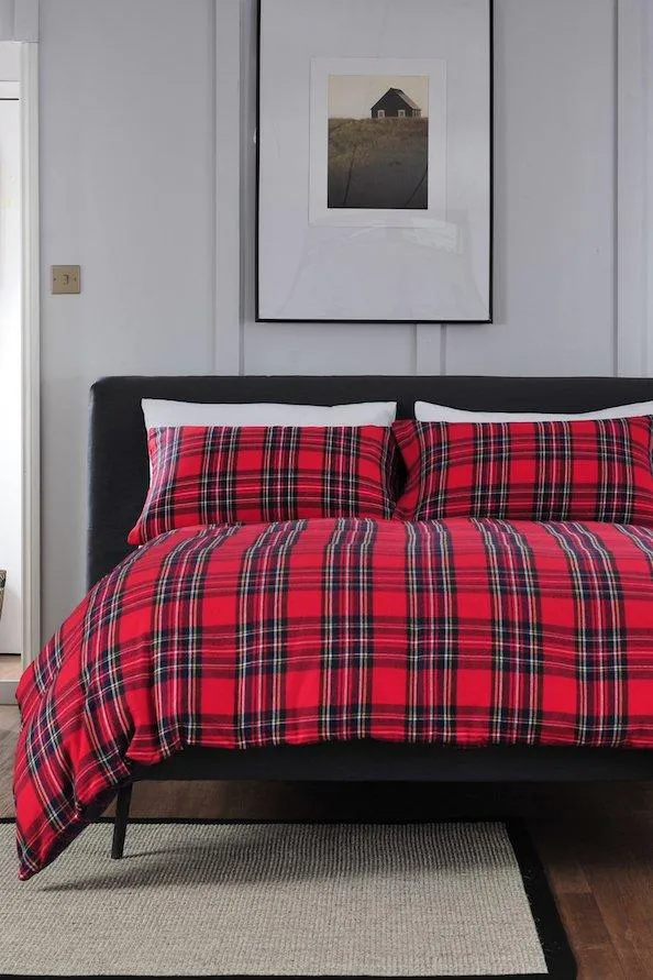 Red Tartan Brushed Cotton Single Duvet Set