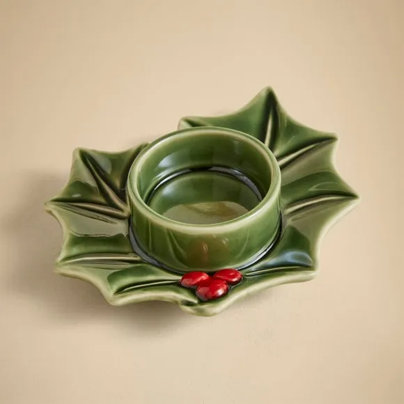 Ceramic Holly Tealight Holder 3