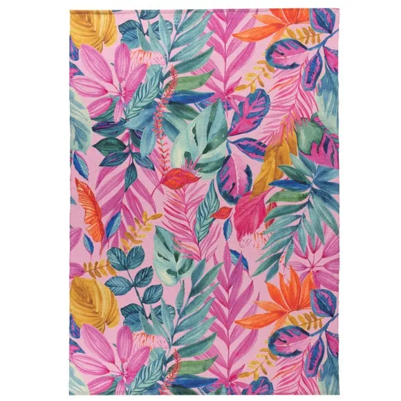 furn. Psyc Jungle Pink Washable Indoor Outdoor Rug 2