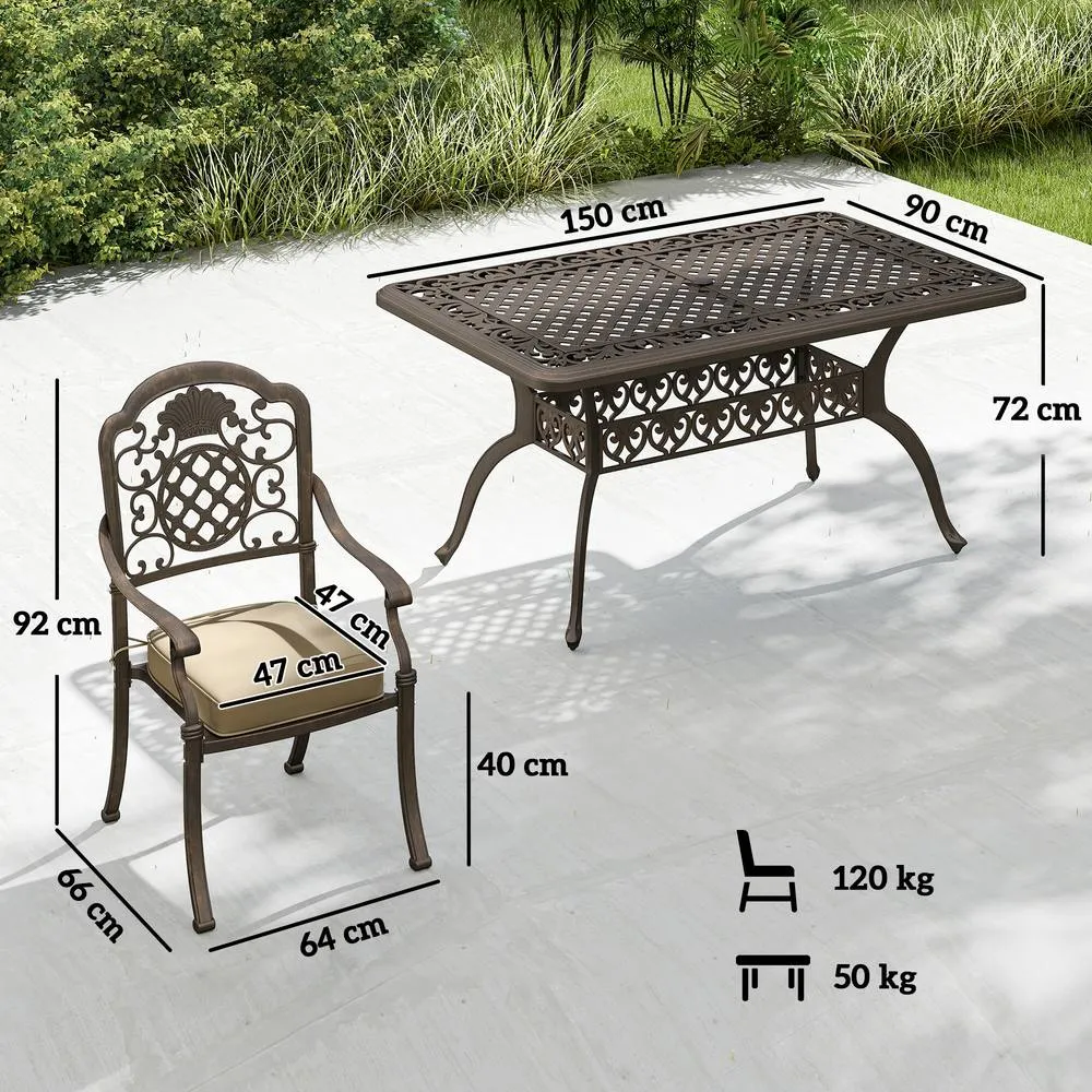 OUTSUNNY Outdoor Dining Set with Cushions, Parasol Hole, Bronze Tone 3