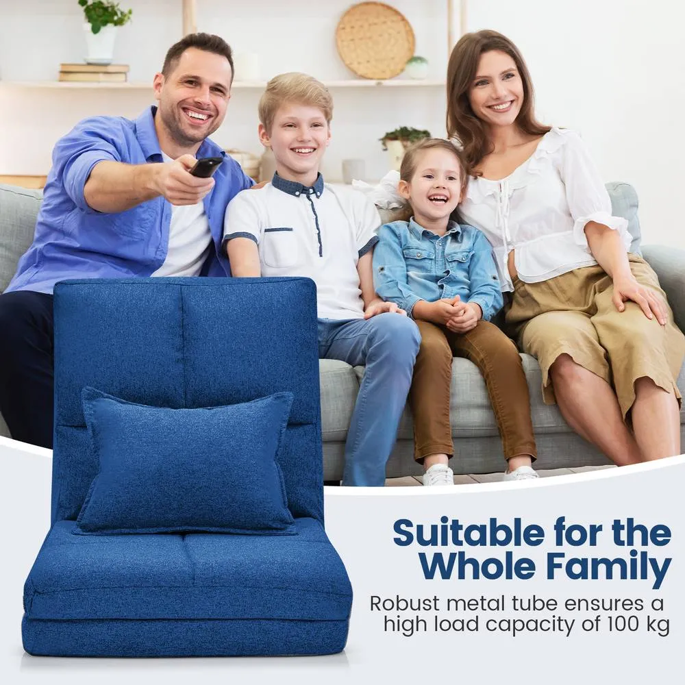 Costway Adjustable Floor Chair 6 Positions Folding Floor Sofa W/ Pillow in Blue 4
