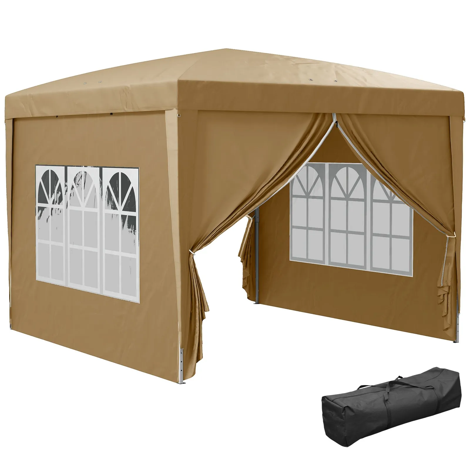 OUTSUNNY 3x3(m) Pop Up Gazebo Canopy Marquee w/ Carry Bag, Khaki in Brown 2