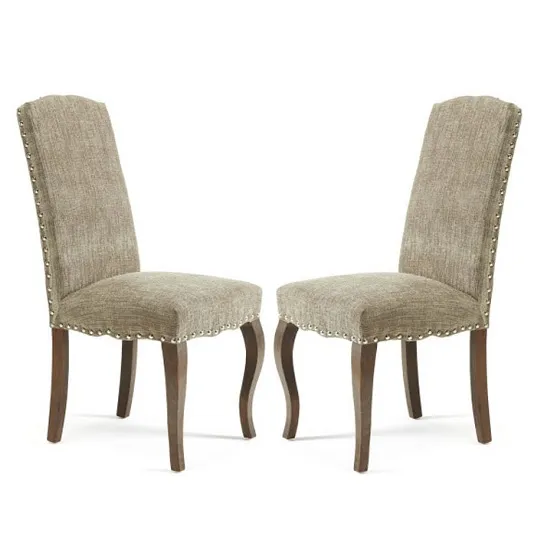Madeline Dining Chair In Bark Fabric And Walnut Legs in A Pair