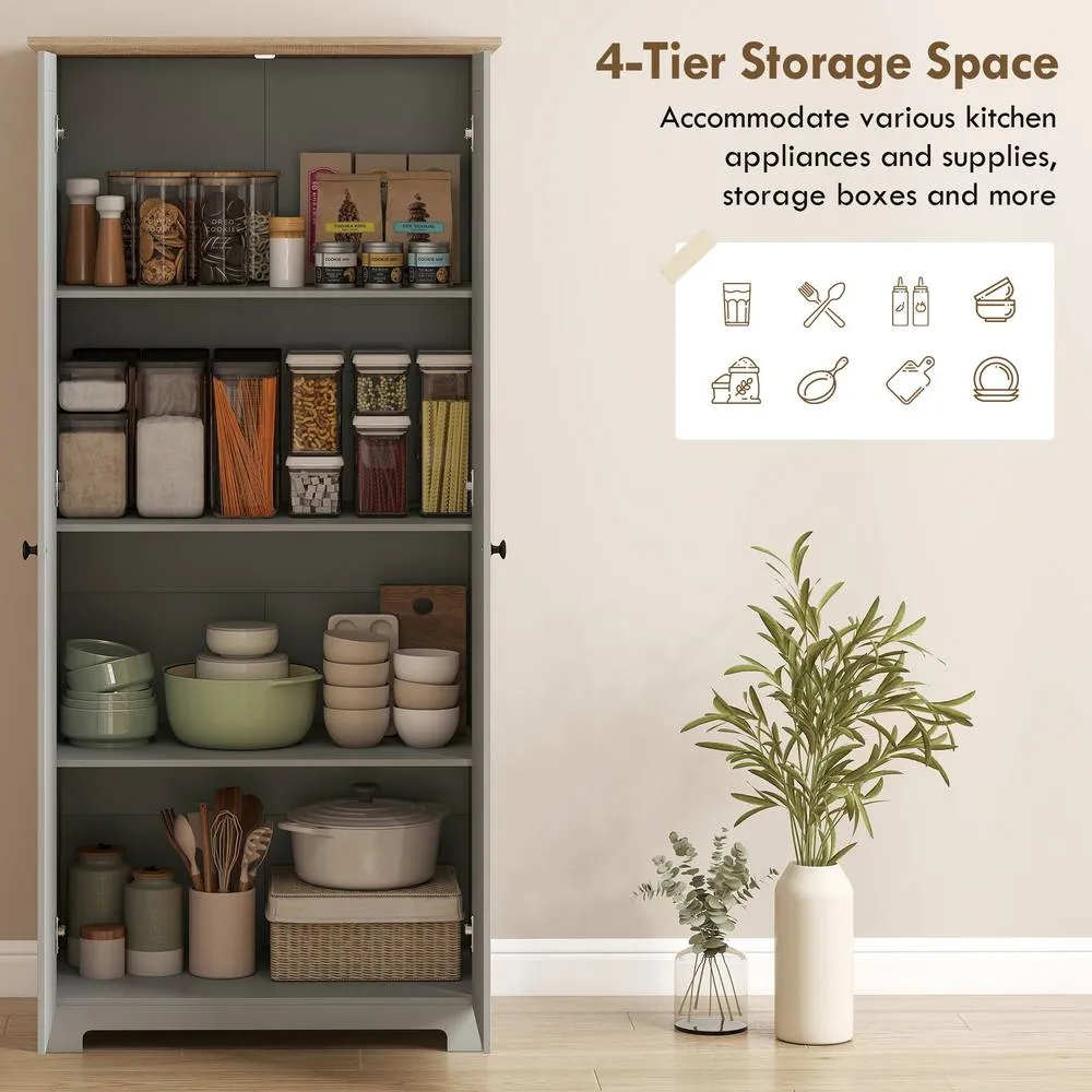HOMCOM 172cm Wooden Storage Cabinet Cupboard With 4 Shelves in Grey 4