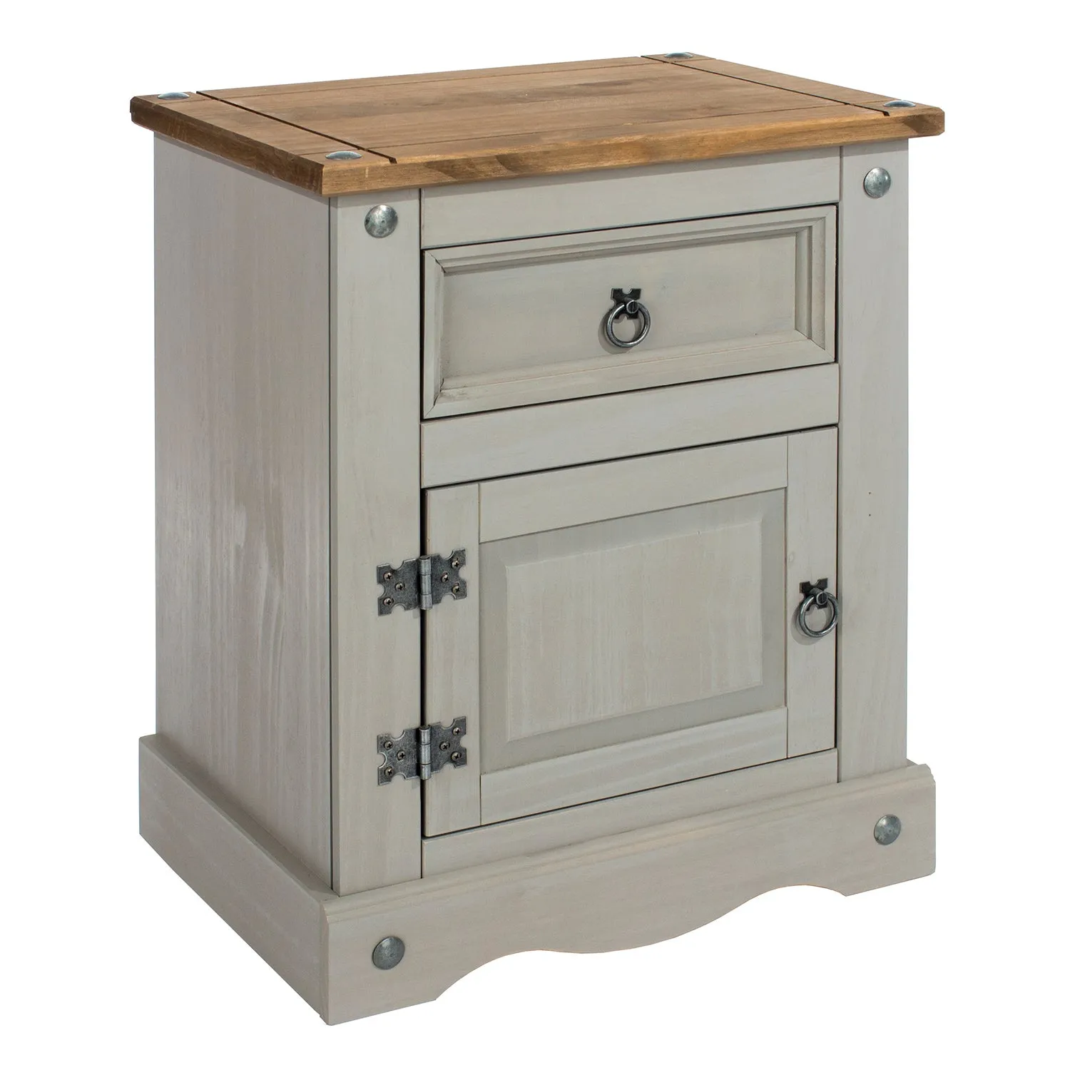 Corona 1 Drawer & 1 Door Bedside Table, Grey & Pine