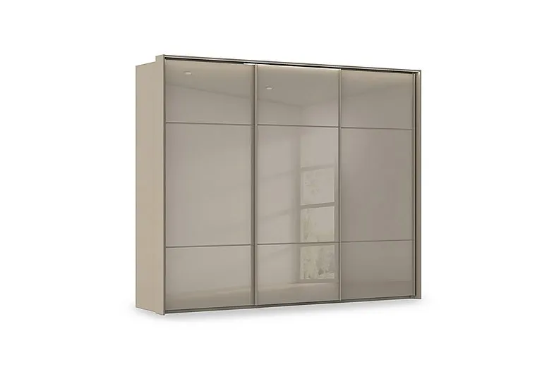 Haven 280cm 3 Door Slider Wardrobe with Glass Doors and Lights