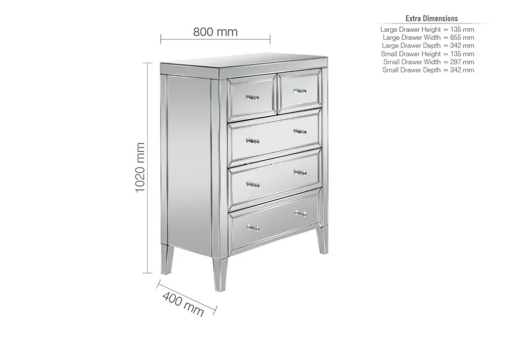 Birlea Valencia 3 + 2 Chest Mirrored in Silver 6