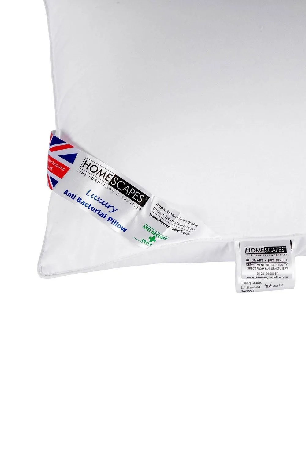 Homescapes Anti Bacterial Pillow Super Microfibre Extra Fill, 48 x 74 cm in White 3