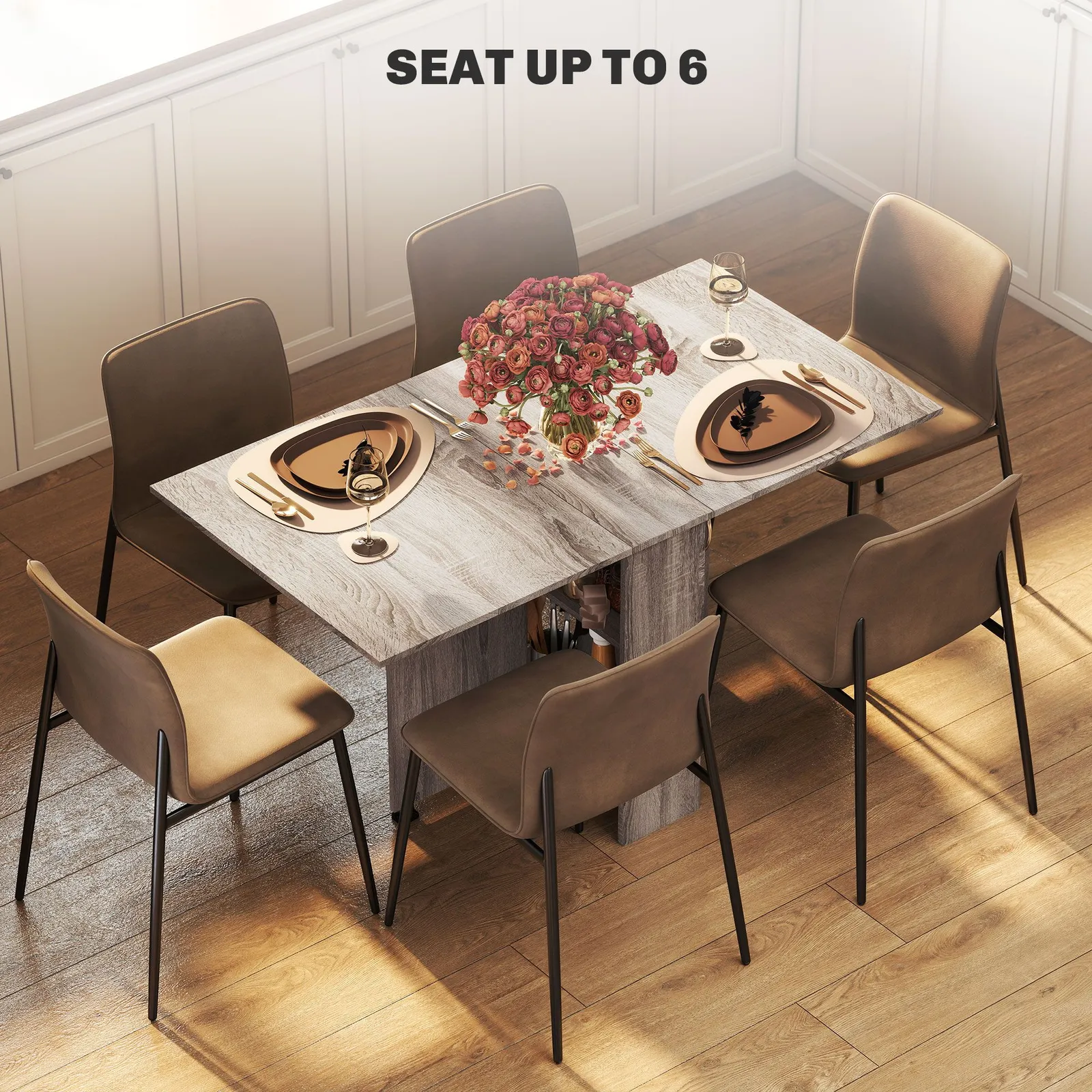 HOMCOM 80-140 cm Folding Dining Table for 4-6 Drop Leaf Table in Grey 6
