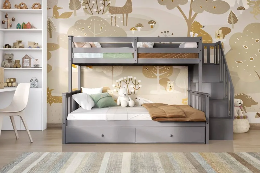 Flair Tag Triple Staircase Bunk Bed with Trundle in Grey 2