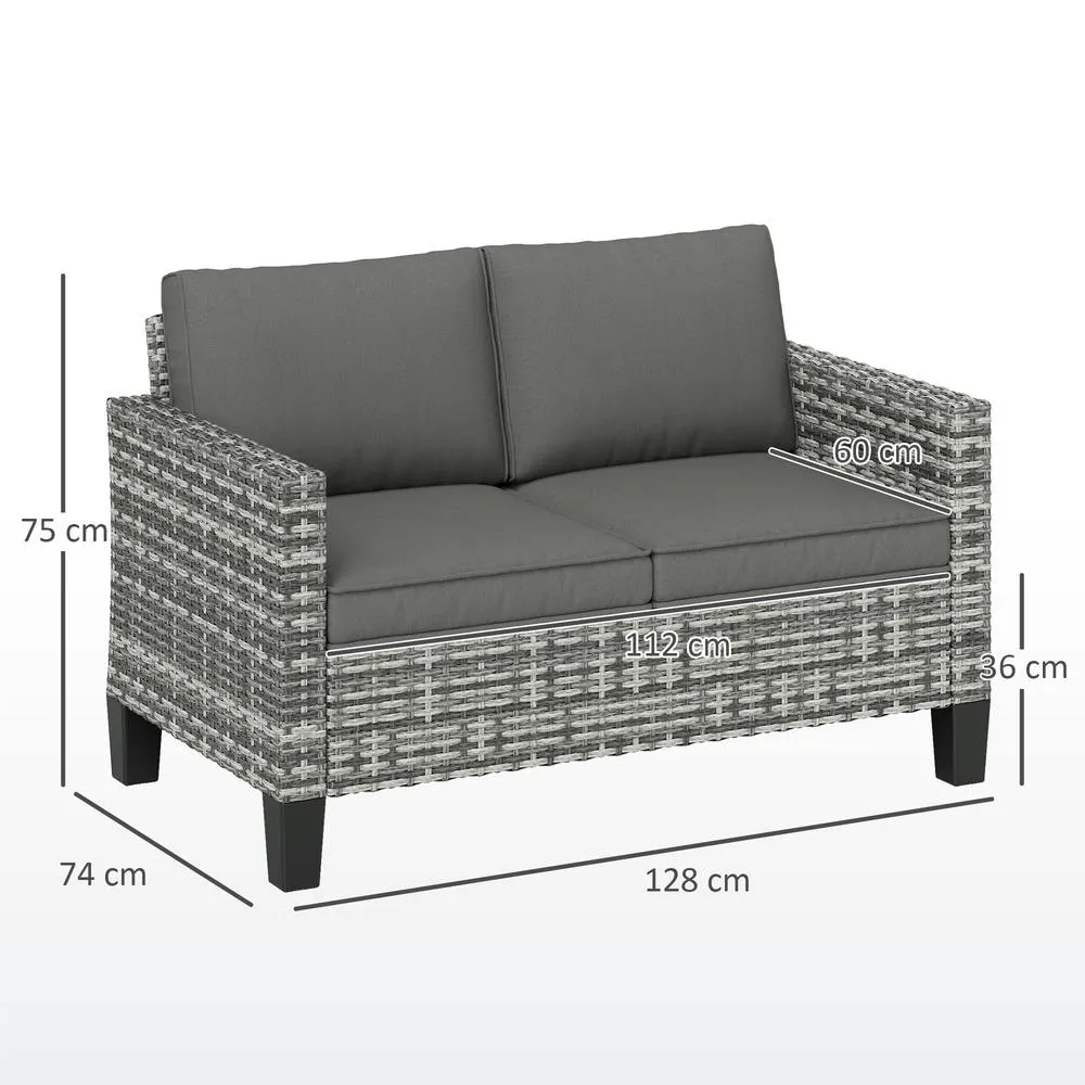 OUTSUNNY Rattan Sofa with Cushions, 2 Seater Garden Furniture in Light Grey 3