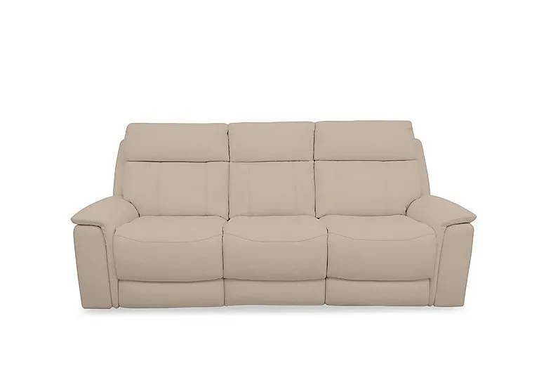 Chill Leather 3 Seater Power Recliner Sofa with Bluetooth and Drop Down Console - BV Pebble