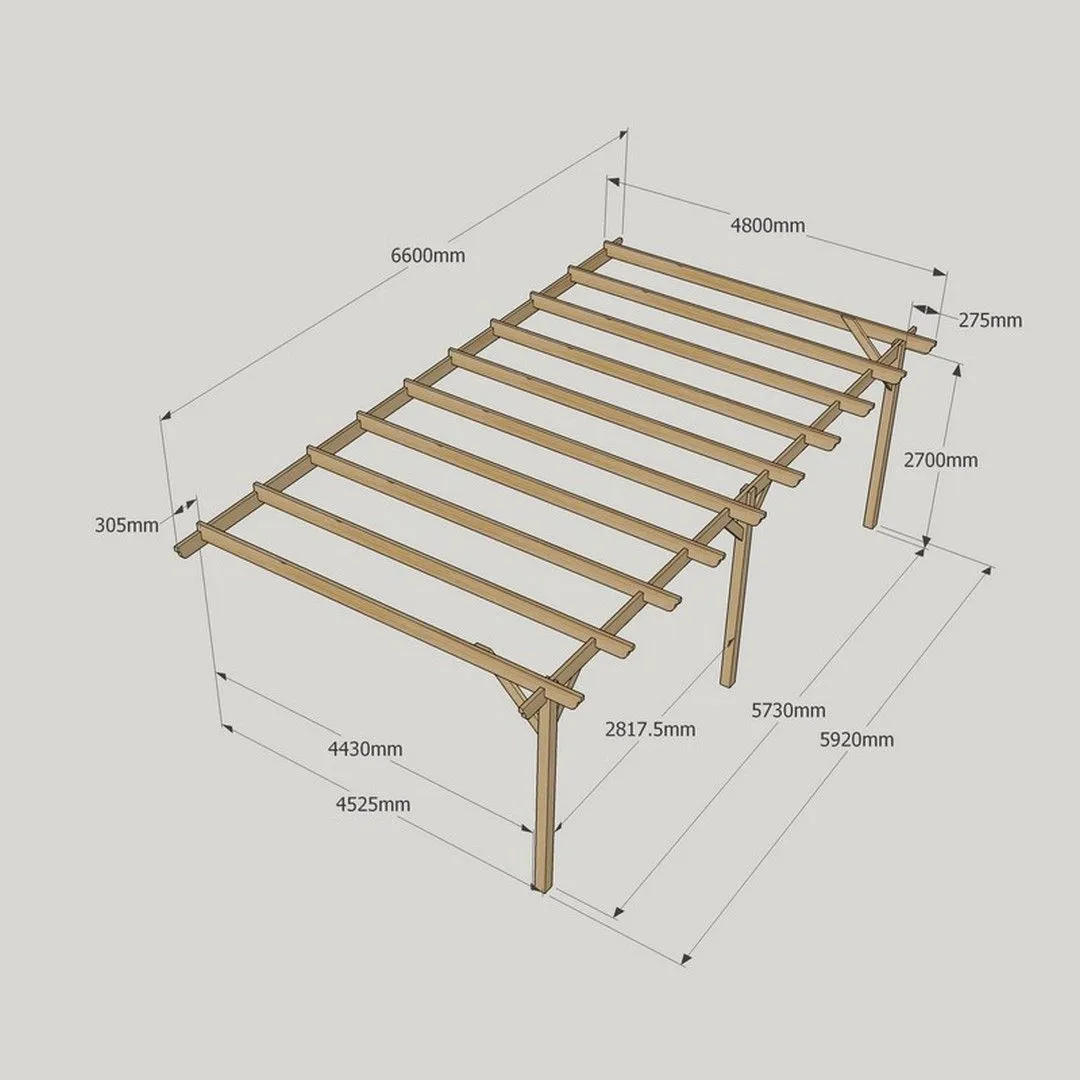 Rutland County Garden Furniture Ltd Wall Mounted Garden Pergola 3 Posts, Wood, L480 x W660 x H270cm, Brown 6