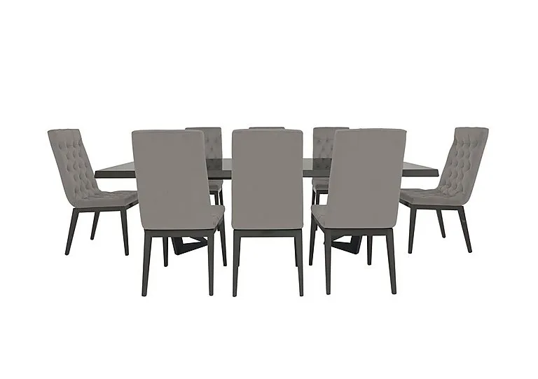 Palazzo 160cm Extending Dining Table in Silver Birch with 8 Capitonne Buttoned Chairs - Scarlet Silver