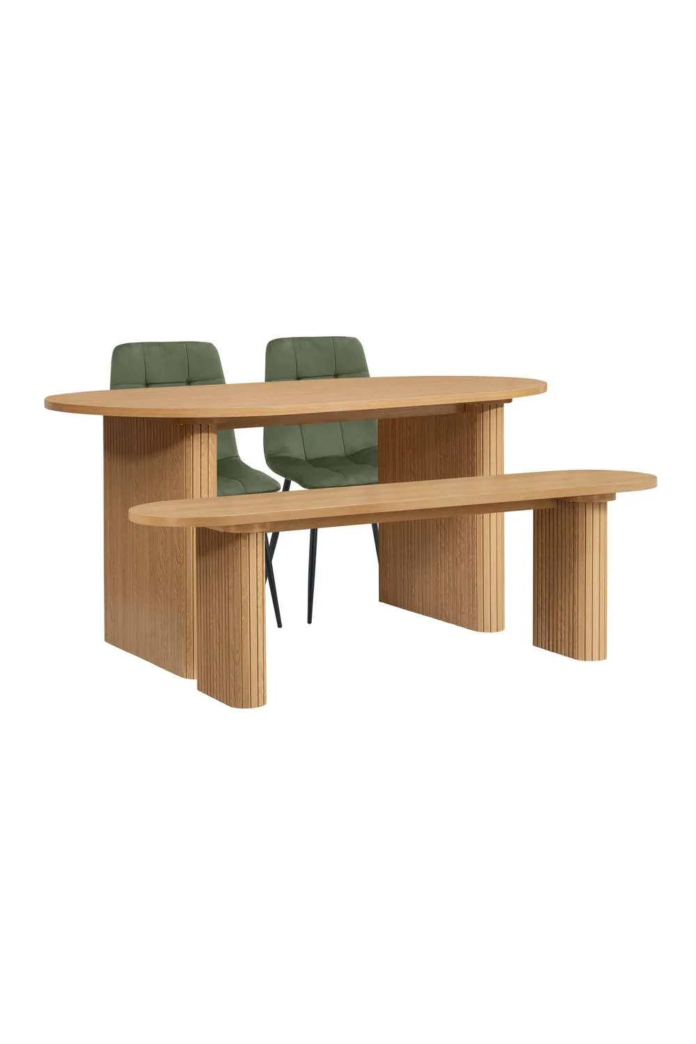 Birlea Axel Oval Fluted Dining Table With 2 Chairs & Bench in Brown 6