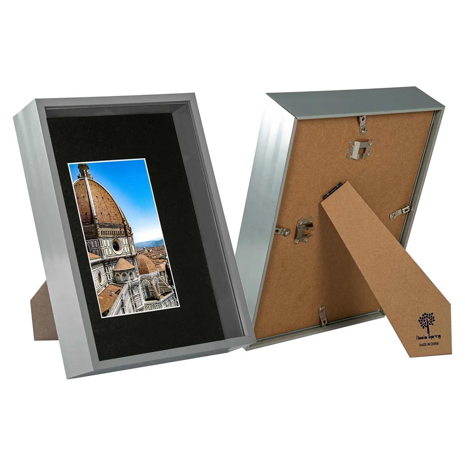 Nicola Spring 3D Deep Box Frames with A5 Mount - A4 (8" x 12") - Black - Pack of 2 in Grey