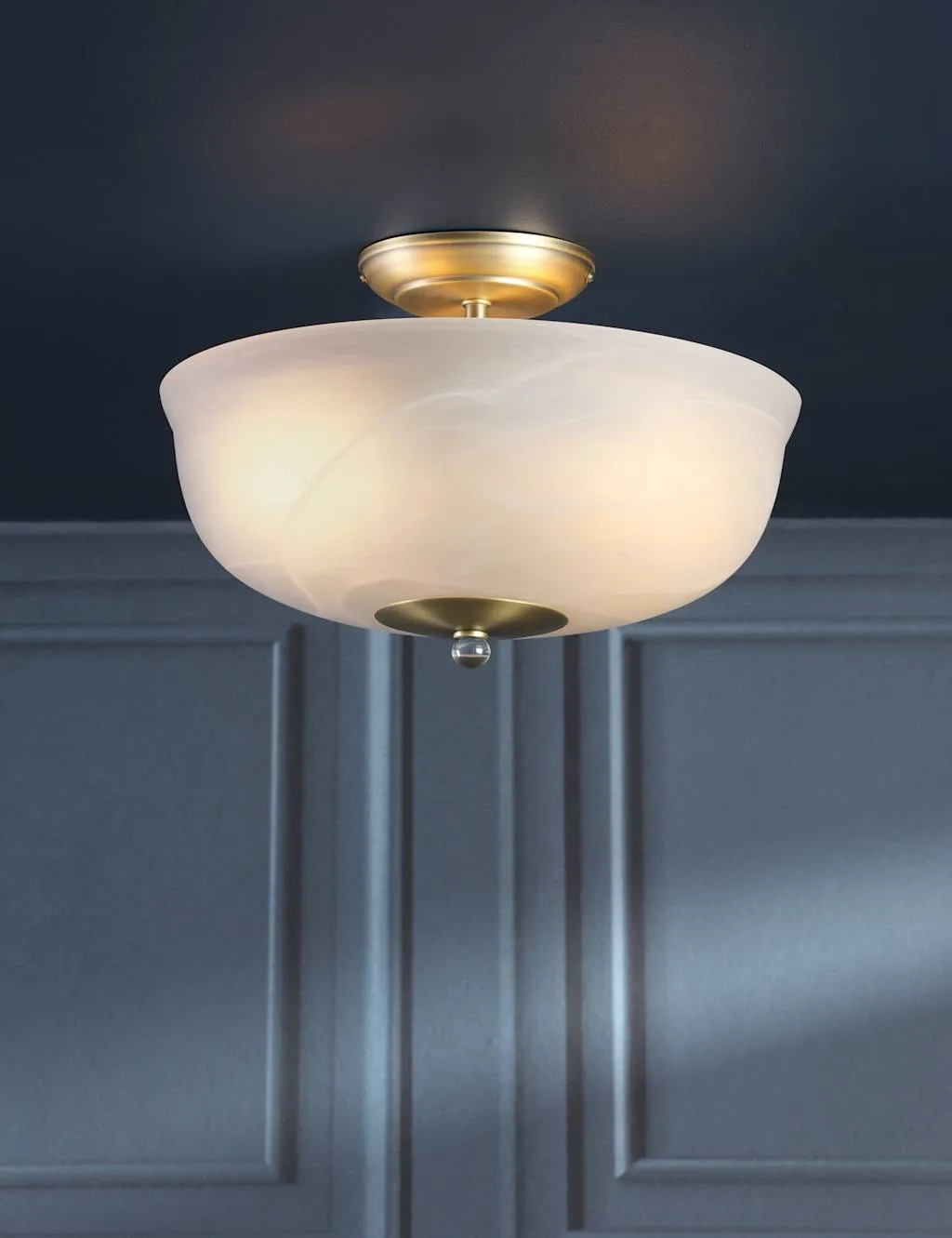Laura Ashley Cossington Glass Semi Flush Ceiling Light Antique Brass